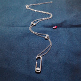 925 Silver Pink Safety Pin Pendant Necklace with Zirconia for Women
