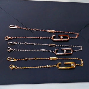 925 Silver Safety Pin Bracelet with Zircon Rose Bead in 3 Colors