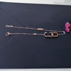 925 Silver Safety Pin Bracelet with Zircon Rose Bead in 3 Colors