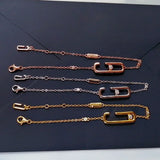 925 Silver Safety Pin Bracelet with Zircon Rose Bead in 3 Colors