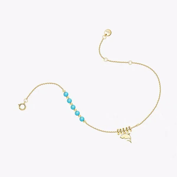 925 Silver Shark Charm Anklet with Turquesa Women Foot Jewelry