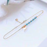 925 Silver Shark Charm Anklet with Turquesa Women Foot Jewelry