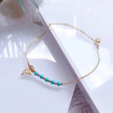 925 Silver Shark Charm Anklet with Turquesa Women Foot Jewelry