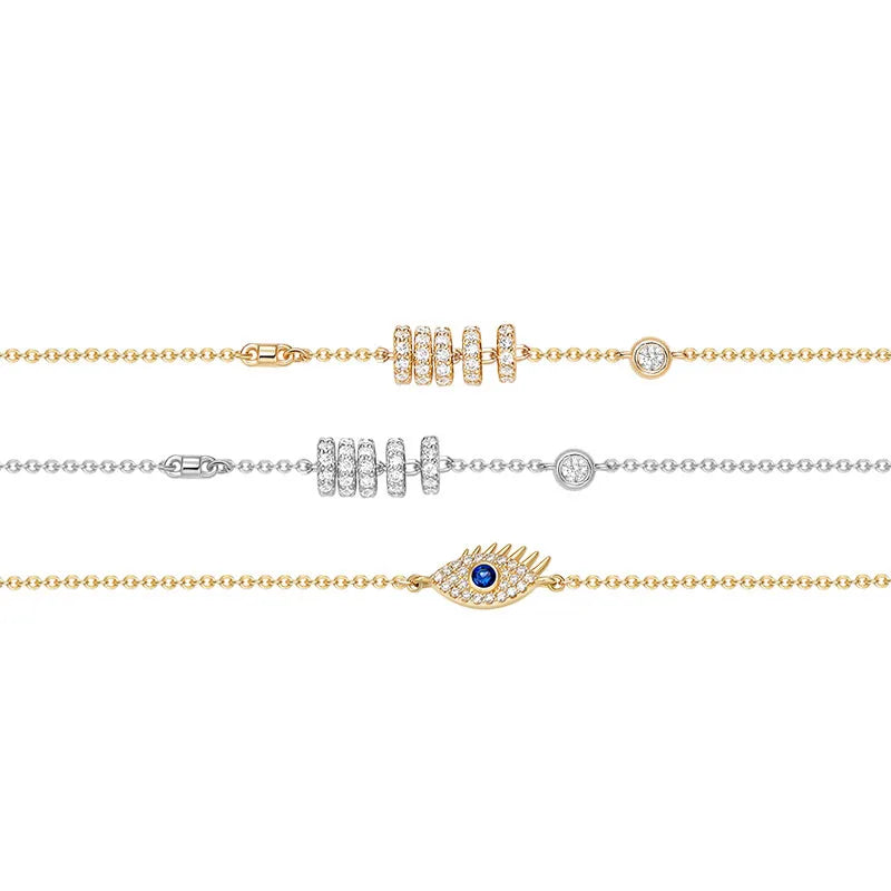 925 Silver CZ Yellow Lucky Eye Anklet - Women's Summer Foot Jewelry