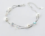 925 Silver Double Row Shell Pearl Bracelet