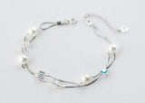 925 Silver Double Row Shell Pearl Bracelet