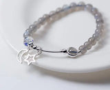 Real 925 Sterling Silver MoonSTONE Moon & Star Charms Bracelet