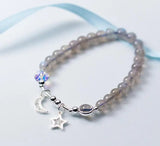Real 925 Sterling Silver MoonSTONE Moon & Star Charms Bracelet