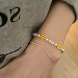 Retro Pearl Smiley Double Bracelet Female Personality
