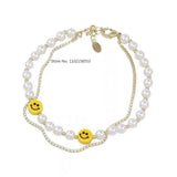 Retro Pearl Smiley Double Bracelet Female Personality