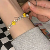 Retro Pearl Smiley Double Bracelet Female Personality