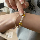 Retro Pearl Smiley Double Bracelet Female Personality