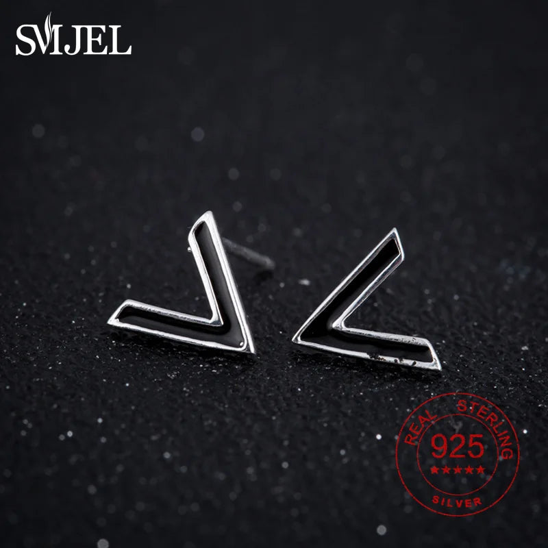 SMJE 925 Sterling Silver V Shape Stud Earrings For Women