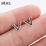 SMJE 925 Sterling Silver V Shape Stud Earrings For Women