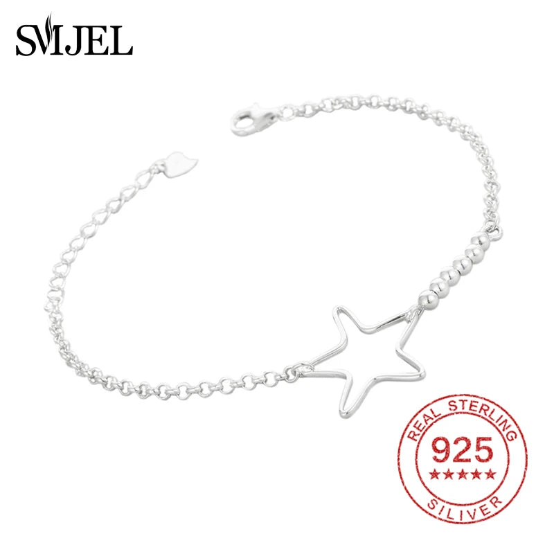 925 Silver Star Sign Bracelet for Women Chain Link Jewelry