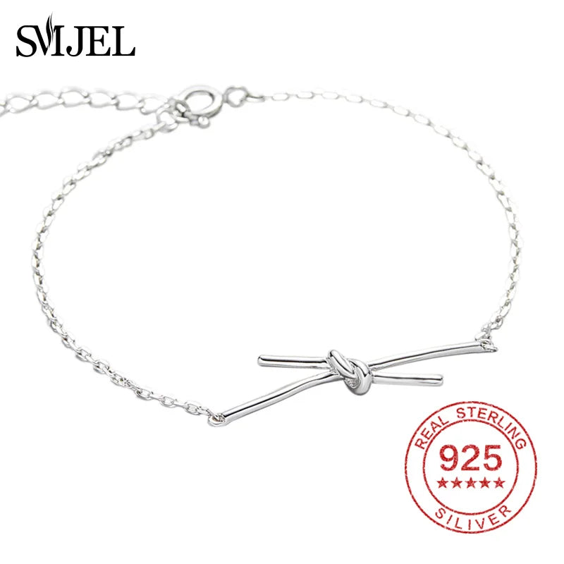 Sterling Silver Bow Bowknot Bracelet for Women