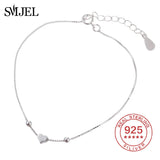 925 Silver Bracelet Tiny Heart Bead Charm Link Chain Bangles & Bracelets