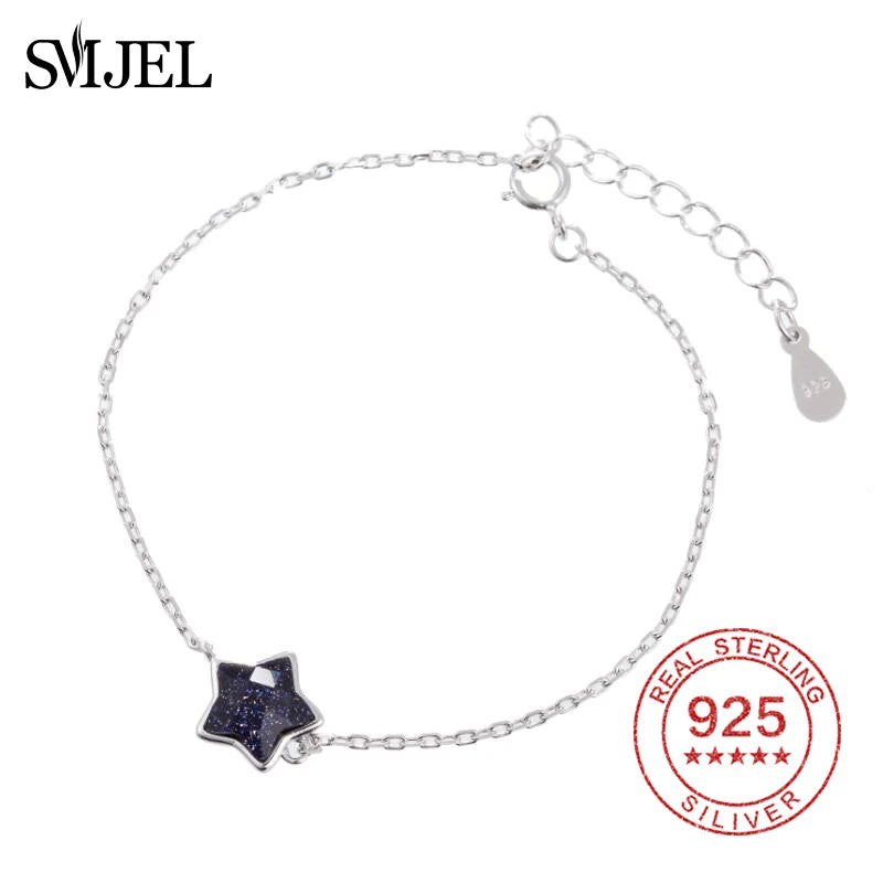 925 Silver Crystal Star Charms Bracelet Party Cuff Bracelet Bangles