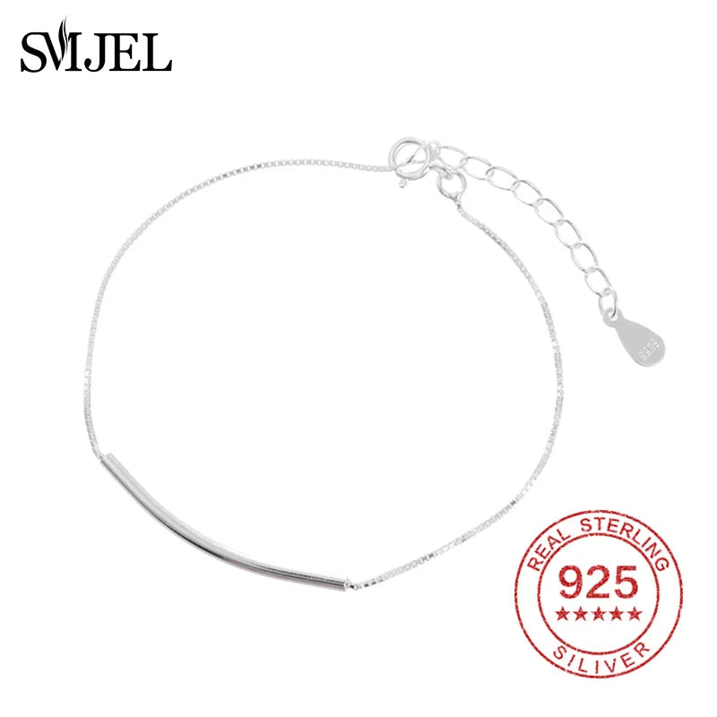 925 Silver Thin Sideways Strip Bar Bracelet Women BFF Jewelry