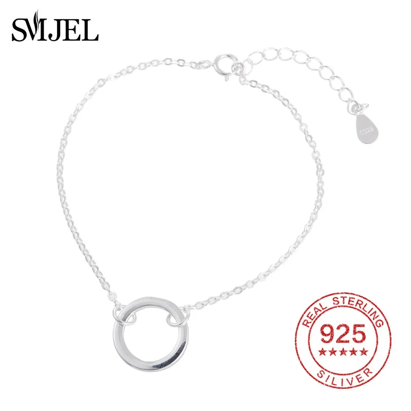 925 Sterling Silver Circle Chain Link Bracelet for Women