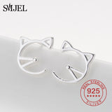 Silver 925 Cat Earrings for Women Kids Hollow Cat Stud Earrings