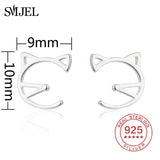 Silver 925 Cat Earrings for Women Kids Hollow Cat Stud Earrings