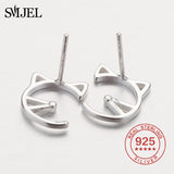 Silver 925 Cat Earrings for Women Kids Hollow Cat Stud Earrings