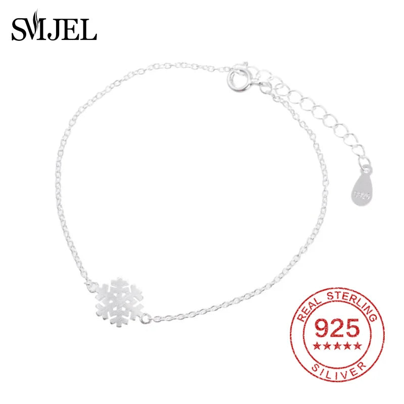 925 Sterling Silver Snowflake Bracelet Chain Link Jewelry Christmas