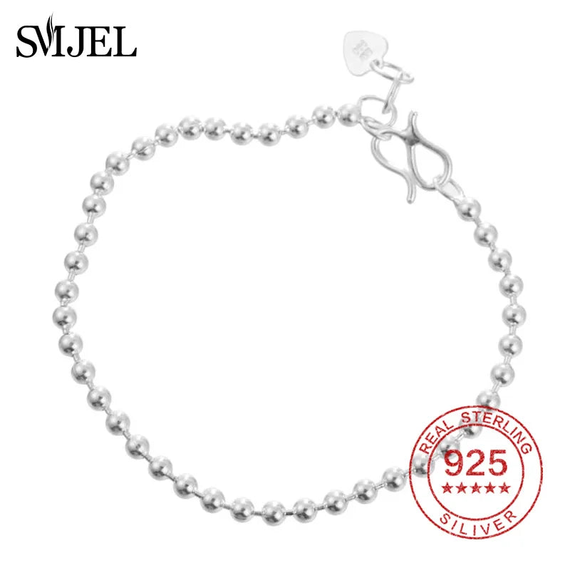 925 Silver Heart Charm Bracelet Women Beads Bangles Wedding