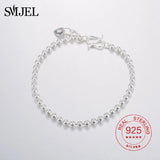 925 Silver Heart Charm Bracelet Women Beads Bangles Wedding