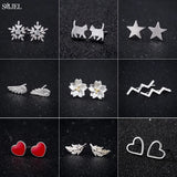 925 Silver Stud Earrings Wave Heart Angel Wing Cat Star S925 Gift