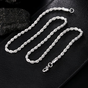 925 Silver 4mm Twisted Rope Chain Necklace For Wedding Jewelry