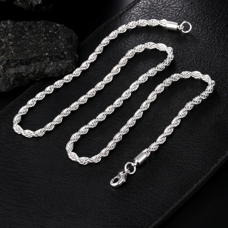 925 Silver 4mm Twisted Rope Chain Necklace For Wedding Jewelry