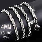 925 Silver 4mm Twisted Rope Chain Necklace For Wedding Jewelry
