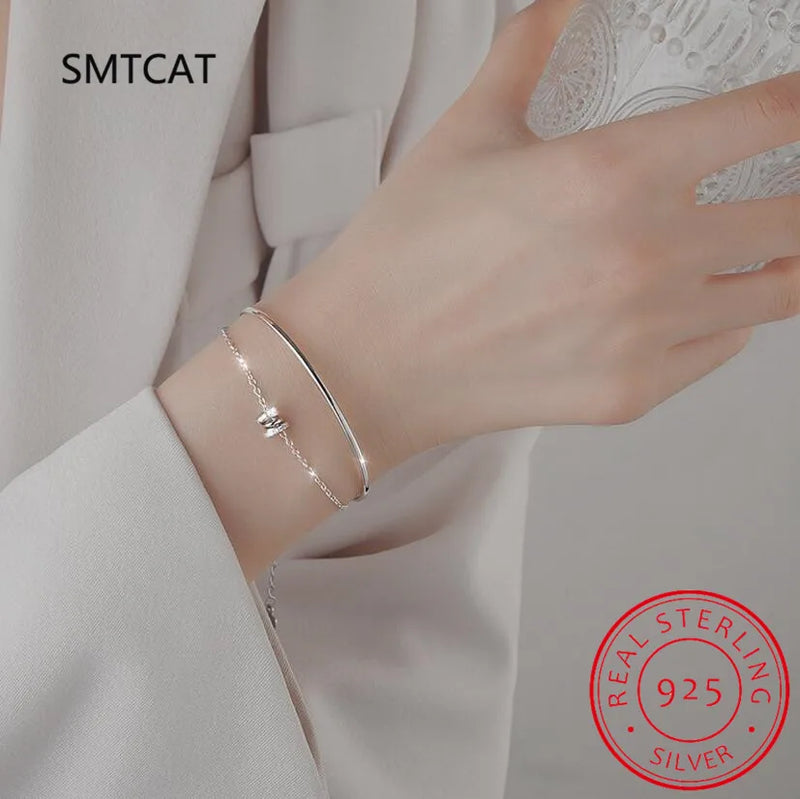 925 Silver Bracelet Sparkling Zircon Geometric Bride Jewelry