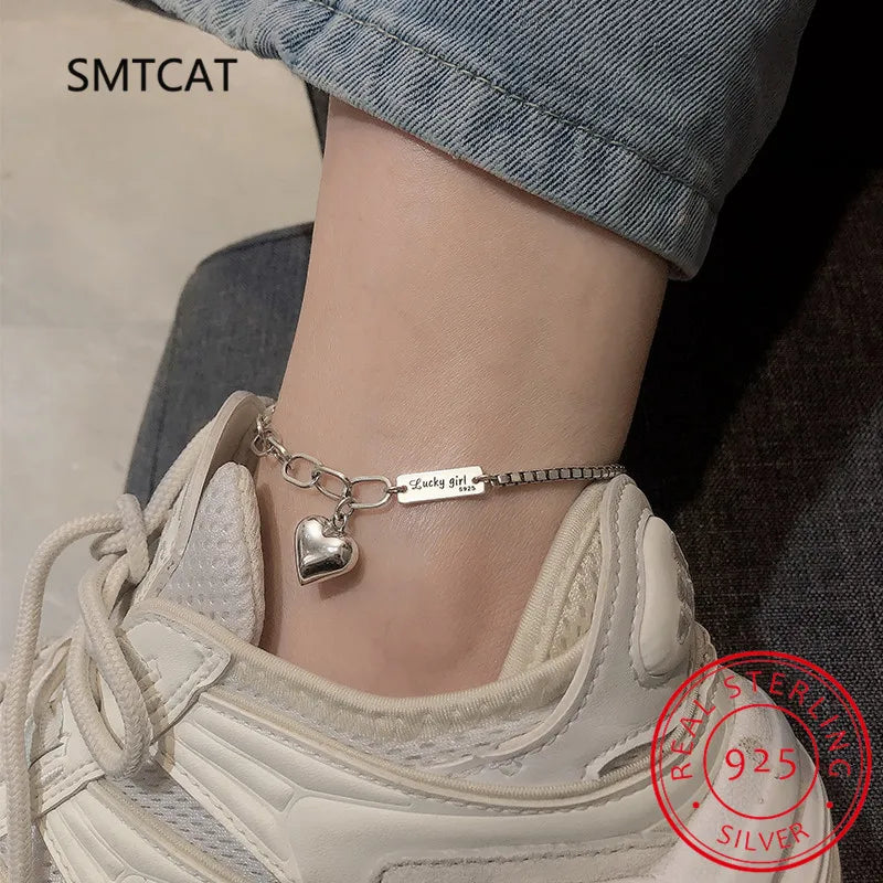 925 Silver Summer Anklet LOVE Heart Pendant Jewelry