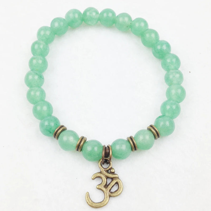 Green Aventurine Om Bracelet Natural Stone Yoga Spiritual Stretch