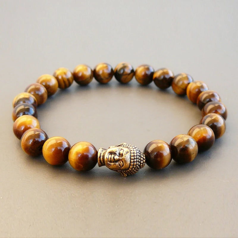 Men Buddha Tiger Eye Bracelet - Stretchy Beaded Bracelet