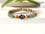Green Aventurine Hamsa Bracelet with Picture Stone