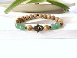 Green Aventurine Hamsa Bracelet with Picture Stone