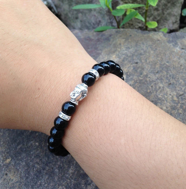 Classic Stone Bracelet Antique Silver Plated with Rhinestone Spacers