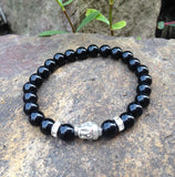Classic Stone Bracelet Antique Silver Plated with Rhinestone Spacers