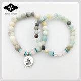 Natural Matte Amazonite Rose Stone Stretch Bracelet Set