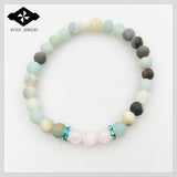 Natural Matte Amazonite Rose Stone Stretch Bracelet Set
