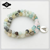 Natural Matte Amazonite Rose Stone Stretch Bracelet Set