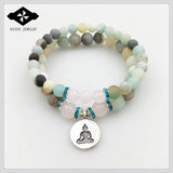 Natural Matte Amazonite Rose Stone Stretch Bracelet Set