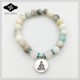 Natural Matte Amazonite Rose Stone Stretch Bracelet Set
