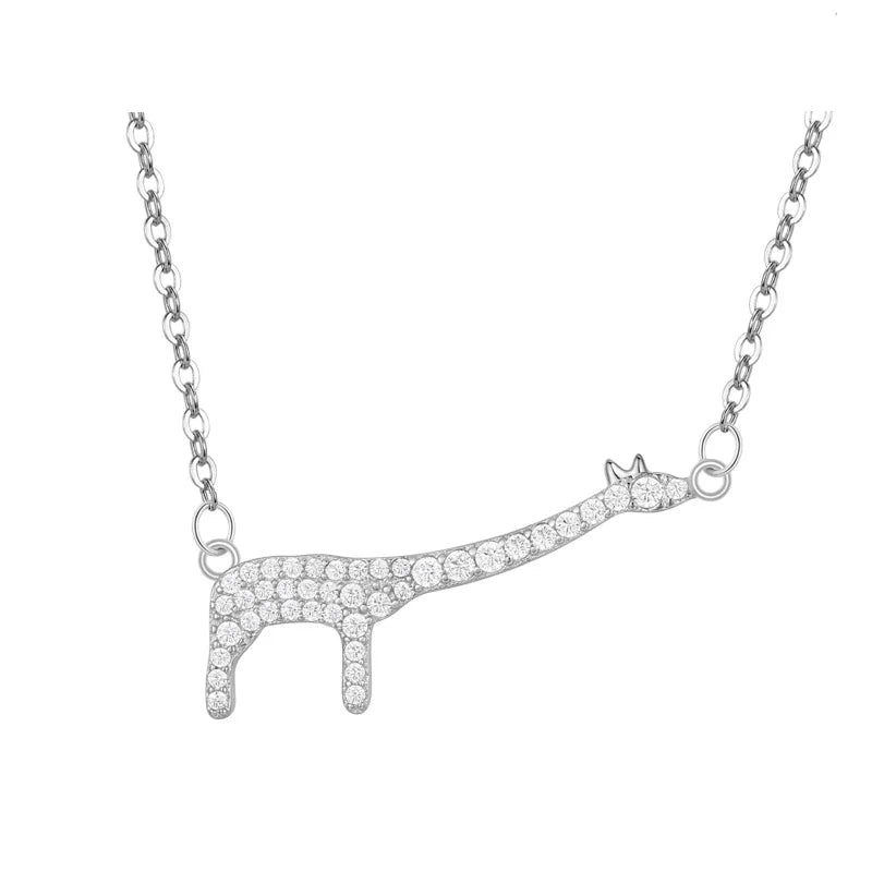 Silver Giraffe CZ Pendant Necklace for Women Girls