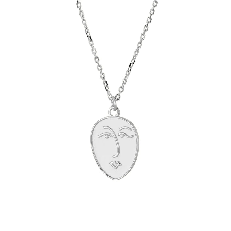 Retro Human Face Pendant Necklace Hollow Out Statement