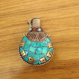 SN203 Nepal Turquoises Stone Mantras Snuff Bottle Pendant Necklace